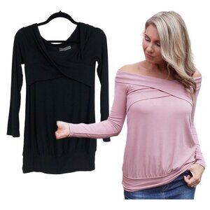 Cherish Black Fun and flirty ribbed cross cross off-the-shoulder tunic size S